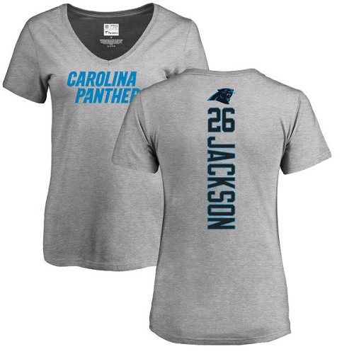 Carolina Panthers Ash Women Donte Jackson Backer V-Neck NFL Football #26 T Shirt->nfl t-shirts->Sports Accessory
